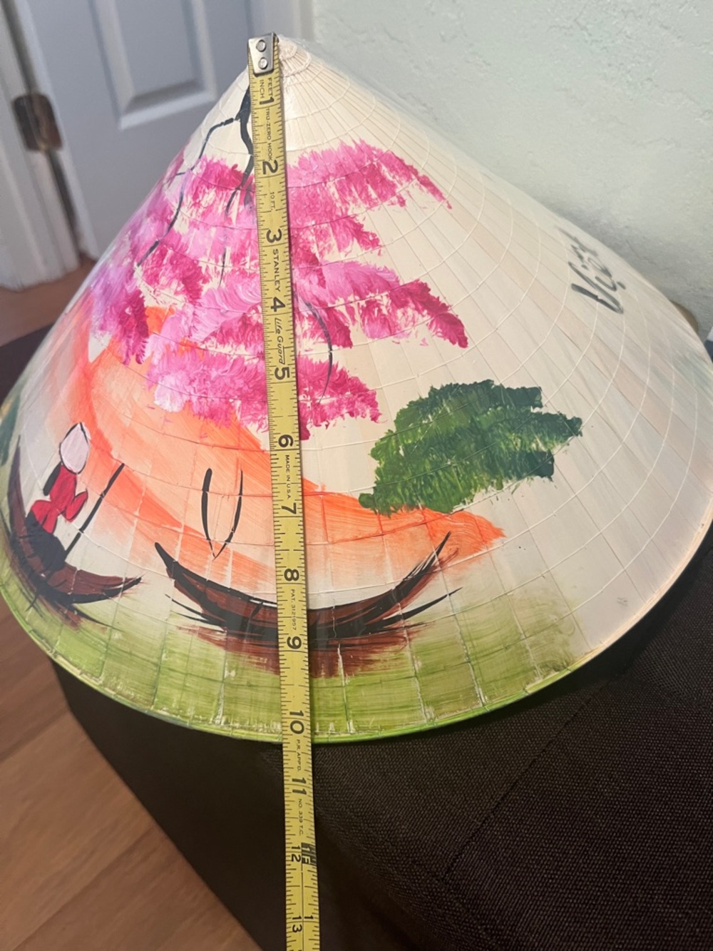 #1679** Hand-Painted Conical Asian Sun Hat - Pink Blossom Design - Picture 5 of 13